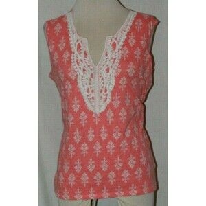 Women's St. John's Bay Peach Brocade Crochet V-Neck Sleeveless Top Size Large